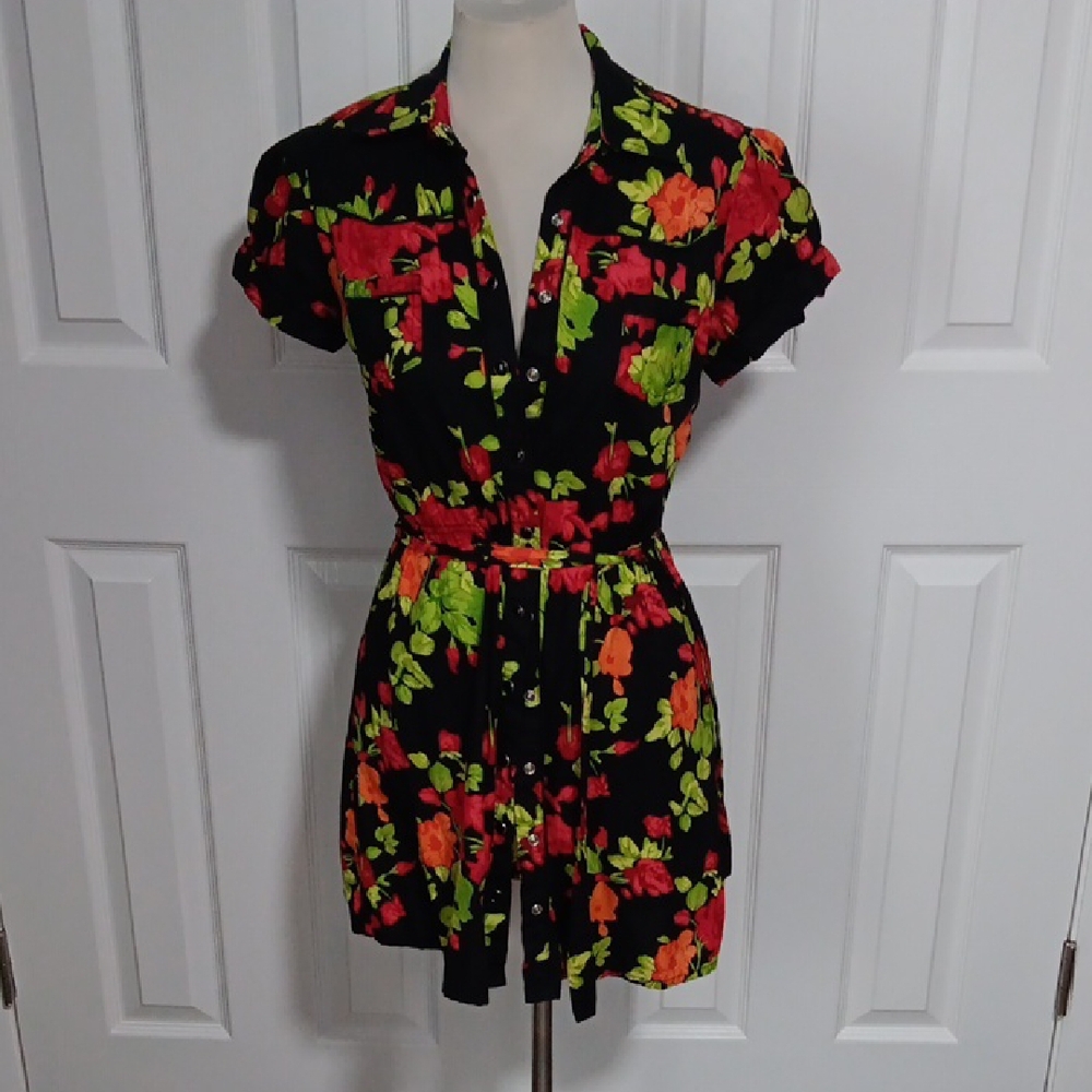 Sprng Vibrant Floral Short Sleeve Dress